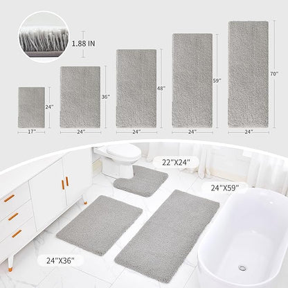 Gray Bathroom Rug 24x36 Non Slip Fluffy Bath Mat for Bathroom Floor Washable Plush Luxury Bath Rug for Tub Soft Shaggy Absorbent Shower Sink Mat