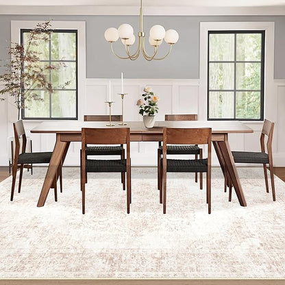 Vintage Living Room Area Rug - 9x12 Large Machine Washable Boho Moroccan Rug Distressed Farmhouse Rugs for Bedroom - Soft Non-Slip Indoor Carpet for Dining Room Office Nursery(Retro Beige, 9'x12')