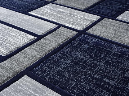 Navy Blue Geometric 5x7 Area Rug – Modern Patterned Carpet for Living Room, Bedroom, or Office – Soft Durable Floor Rug – Contemporary Stylish Design