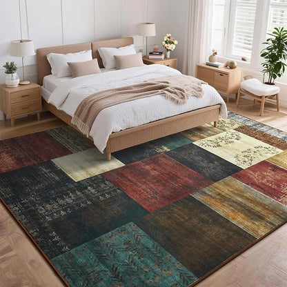 Tepook Modern Area Rug for Living Room, 5x7 Geometric Large Rugs for Bedroom, Washable Patchwork Rug Indoor Non-Slip Throw Carpets for Dining Room Office Farmhouse Home Decor, Multi