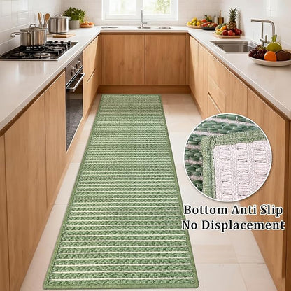 Braided Hallway Runner Rug,Super Absorbent Kitchen Mats for Floor,Non Slip Washable Kitchen Rugs,Quick Dry Boho Entryway Runner Rugs for Bathroom,Hallyways,Bedroom,24"x72",Sage Green