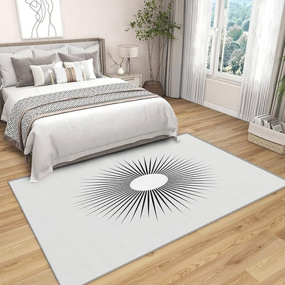 Mid Century Rugs for Living Room -Minimalist Sun Rug, 5x8 ft, Black and White Area Rug, Modern Abstract Washable Non-Slip Stain Resistant, Optical Illusion Home Decor & Gifts