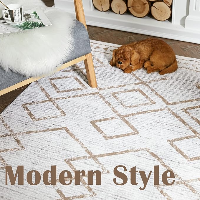 jinchan Hallway Runner Rug 2x10 - Moroccan Kitchen Machine Washable Runner Rug Modern Geometric Soft Faux Wool Ultra-Thin Low-Pile Non-Slip Carpet for Laundry Room Bedroom Farmhouse (2x10ft, Taupe)