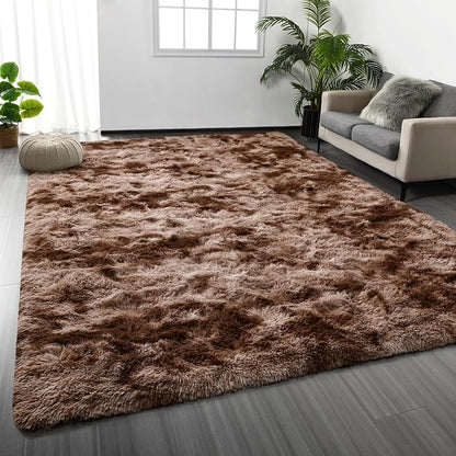 Large Shag Area Rugs 8 x 10, Tie-Dyed Plush Fuzzy Rugs for Living Room, Ultra Soft Fluffy Furry Rug for Bedroom, Indoor Carpet Nursery Rugs for Kids Room Home Decor, Coffee