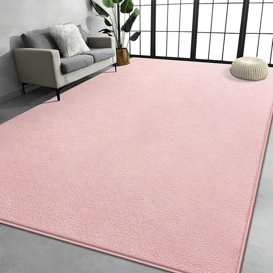Large Area Rugs for Living Room Bedroom, 5x8 Feet Pink Rug, Minimalist Modern Shag Rug, Soft Thick Comfy Memory Foam Indoor Carpet, Non-Slip Washable Rug for Boys Girls Dorm Nursery Room Home Decor