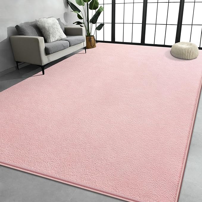 Large Area Rugs for Living Room Bedroom, 6x9 Feet Pink Rug, Minimalist Modern Shag Rug, Soft Thick Comfy Memory Foam Indoor Carpet, Non-Slip Washable Rug for Boys Girls Dorm Nursery Room Home Decor
