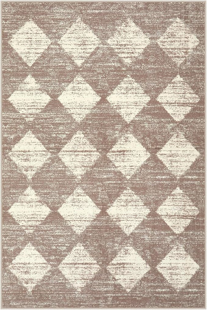 Lahome Machine Washable Rugs 6x9, Soft Beige Rugs for Bedroom Aesthetic Non Slip Living Room Rug Dining Room Carpet for Under Table, Moroccan Trellis Printed Indoor Carpet for Dorm Apartment Playroom