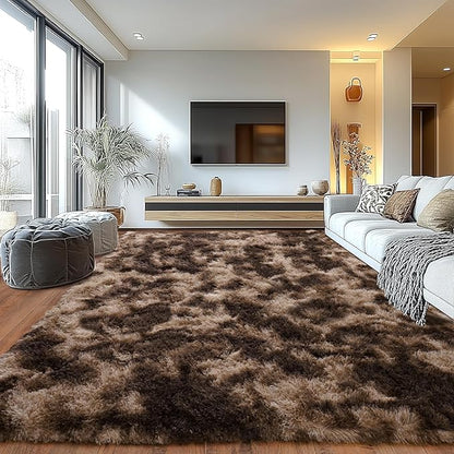 Upgrade Non-Slip Plush Rugs for Living Room, Soft Shaggy Carpets for Living Room, Fuzzy Rugs for Kids' Room, Perfect Decor for Modern Home Tie Dye Coffee 5x7Feet