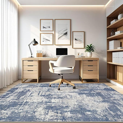 8x10 Area Rugs Living Room: Washable Large Abstract Modern Soft Rug Stain Resistant Indoor Floor Non Slip Accent Carpet for Bedroom Nursery Playroom Dining Room Office Dorm Home House- Navy Grey