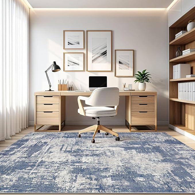 Area Rug Living Room Rugs: 5x7 Washable Large Abstract Modern Soft Stain Resistant Indoor Floor Non Slip Accent Carpet for Bedroom Nursery Playroom Dining Room Office Dorm Home House- Navy Grey