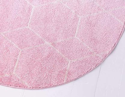 Unique Loom Trellis Frieze Collection Area Rug - Geometric (5' 1" Round, Light Pink/ Ivory)