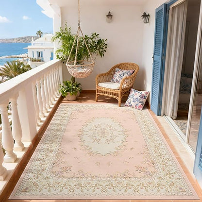 Nursery Rug for Baby Girl, Cute Pink 4x6 Area Rugs for Bedroom Non Slip, Floral Washable Soft Faux Wool Carpet for Living Room Dorm Kids Playroom Office Kids Playroom