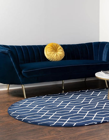Unique Loom Marilyn Monroe Glam Collection Area Rug - Trellis (5' 3' x 8' Oval, Navy Blue Silver/ Silver)