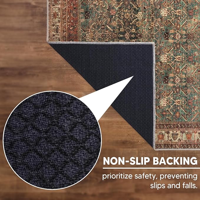 Keen Home Design 2x7 Rug - Machine Washable Runner Rug with Non-Slip Backing, Ideal for Hallway, Entryway, Kitchen, Laundry Room - Vintage, Easy Clean, Durable, Low Pile Rug - (2'6" x 7')