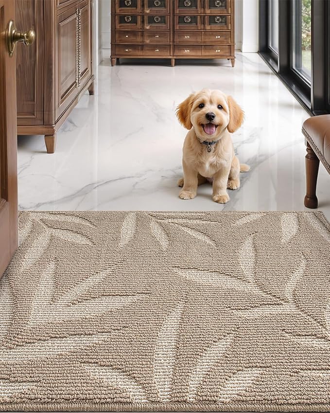 LUMI Front Door Mat Indoor Entrance 48"x72", Low Profile Welcome Mat, Non-Slip Washable Doormat with Rubber Backing for Entrance, Patio, Garage, Beige