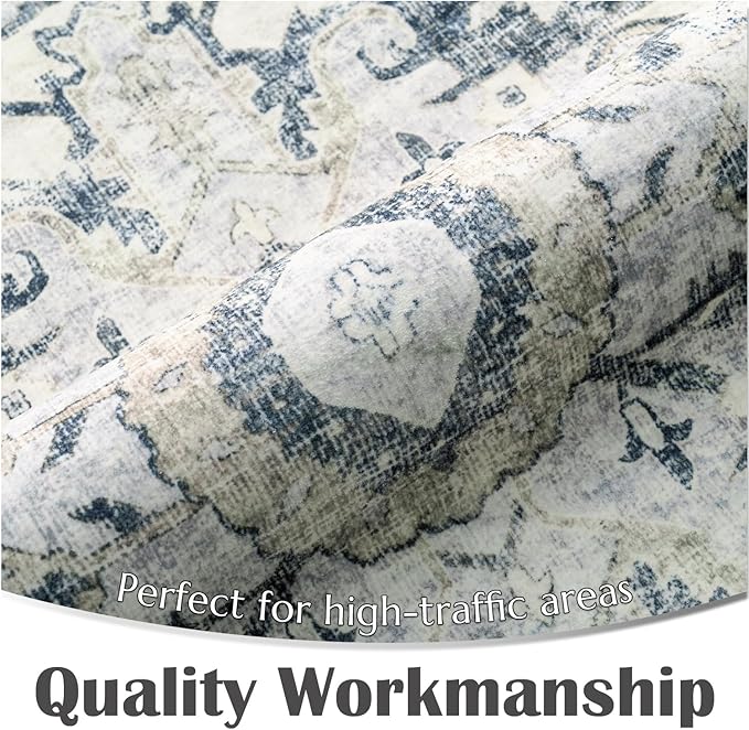 jinchan Kelda Area Rug 4x6 Washable Bedroom Rug Vintage Soft Indoor Floor Cover Retro Distressed Mat Accent Lightweight Non-Slip Thin Carpet for Kitchen Bathroom Living Room Grey