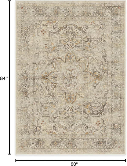 RUGGABLE Washable Vintage Area Rug – Sarrah Hazel 5x7, Stain-Resistant, Non-Slip – Medium Machine Washable Rugs for Living Room, Bedroom, Hallway, Entryway & Office–with Standard Pad