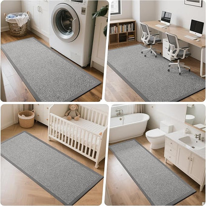 Washable Hallway Runner Rug 2x6 Jute Like Kitchen Runner Mat Rugs Non Slip, Woven Soft Entryway Farmhouse Runner Boho Floor Carpet for Indoor Laundry Hall Backdoor Bedroom Living Room, Grey