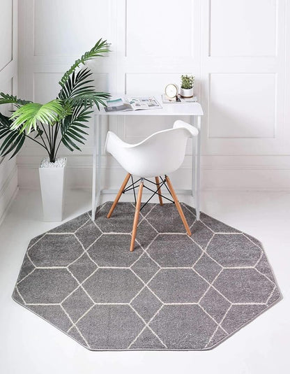 Unique Loom Trellis Frieze Collection Area Rug - Geometric (7' 10" Octagon, Light Gray/ Ivory)