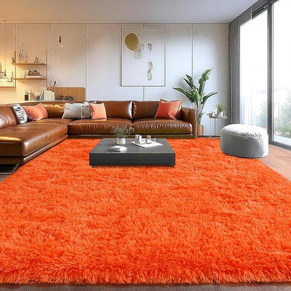 Area Rugs for Living Room, Soft Shaggy Carpets for Living Room, Fuzzy Rugs for Kids' Room, Perfect Decor for Modern Home Orange 8x10 Feet