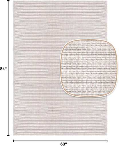 Beverly Rug Easy Jute Off White Rug 5x7 Solid Washable Durable Outdoor Indoor Area Rugs for Living Dining Room Patio Office Stain Resistant Non Shedding Casual Indoor Outside Carpet (5 x 7 Off-White)