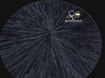 Faux Cowhide Round Area Rug | Non-Slip Leather Floor Carpet for Living Room, Bedroom, and Home Décor | Modern Stylish Accent Rug(Black_6x6)