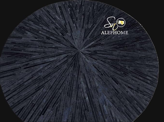 Faux Cowhide Round Area Rug | Non-Slip Leather Floor Carpet for Living Room, Bedroom, and Home Décor | Modern Stylish Accent Rug(Black_3x3)