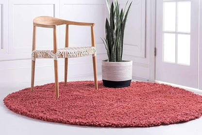 Unique Loom Davos Shag Collection Area Rug - Solid (4' 1" Round, Poppy)