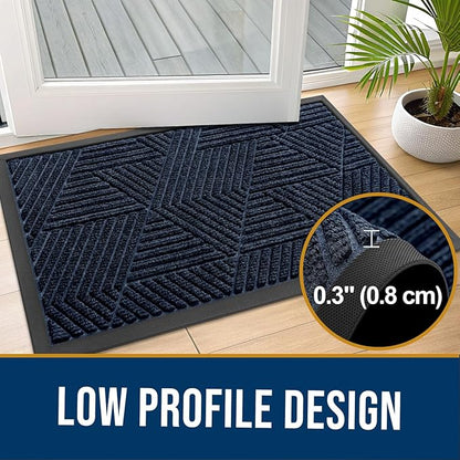 Kitinjoy Front Door Mat Outside Entrance, Sturdy Natural Dirt Trapper, Heavy Duty Rubber Doormat, Low Profile Non-Slip Backing, Easy Clean Floor Mat for Indoor Outdoor Entry, 47X32 Inch, Navy Blue