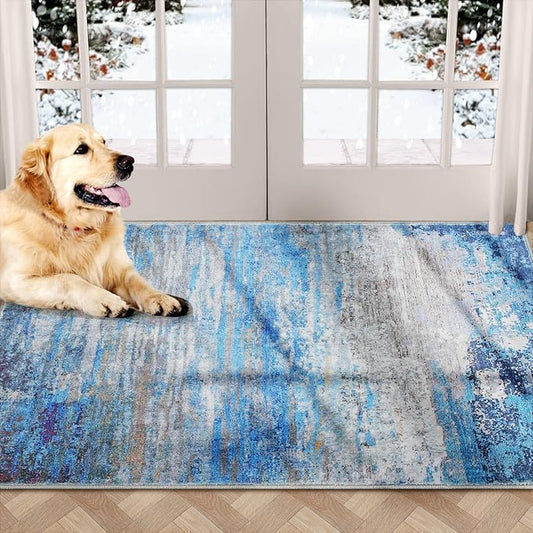 COMSLE Door Mat Soft Absorbent Indoor Front Entryway Rug Machine Washable Entrance Mats for Muddy Paws Non Slip Throw Rugs 32" x 48" Doormat for Inside Foyer Bedroom - Blue