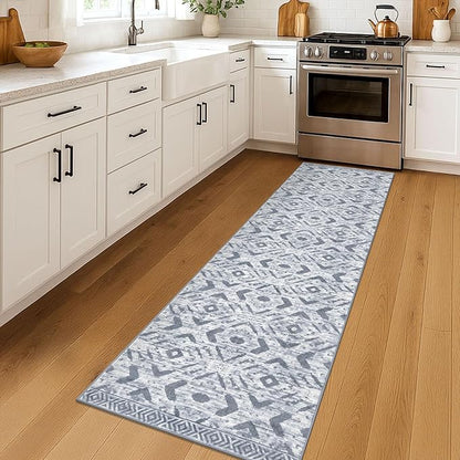 KILOCOCO Kitchen Runner Rug Hallway Runner Rug Washable, Soft Runners Rugs Non Slip Printed Distressed Laundry Room Rugs, Low-Pile Runners for Entryway Bedroom Living Room, 2x7 Grey White