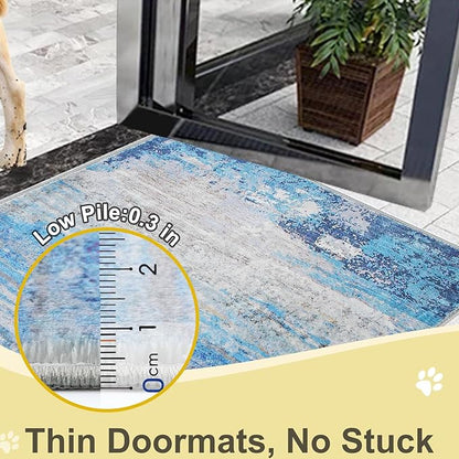 COMSLE Door Mat Soft Absorbent Indoor Front Entryway Rug Machine Washable Entrance Mats for Muddy Paws Non Slip Throw Rugs 24" x 36" Doormat for Inside Foyer Bedroom - Blue
