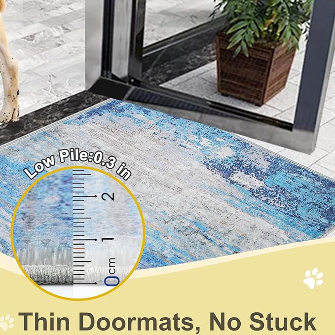 COMSLE Door Mat Soft Absorbent Indoor Front Entryway Rug Machine Washable Entrance Mats for Muddy Paws Non Slip Throw Rugs 32" x 48" Doormat for Inside Foyer Bedroom - Blue