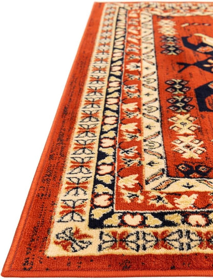 Unique Loom Taftan Collection Border Geometric Tribal Inspired Design Area Rug (8' 0 x 10' 0 Rectangular, Terracotta/ Ivory)