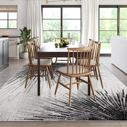 Lahome Modern Black 9x12 Rug for Living Room, Large Washable Area Rug Non-Slip Ultra-Thin Stain Resistant Rugs for Dining Room Table, Abstract Print Indoor Soft Rug for Bedroom Office (Black, 9'x12')