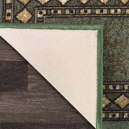 Antep Rugs Alfombras Modern Bordered 2x4 Non-Skid (Non-Slip) Low Profile Pile Rubber Backing Kitchen Area Rugs (Green, 2'3" x 4')