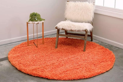Unique Loom Solid Shag Collection Area Rug (6' 1" Round, Tiger Orange)