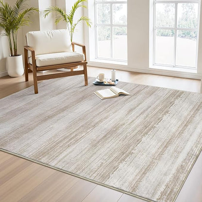 PADOOR Modern Abstract Area Rug - 3x5 Washable Rugs Non-Slip Small Carpet, Ultra Soft Low Pile Floor Rugs for Entrance Front Door Bedroom Bedside Laundry Room Brown