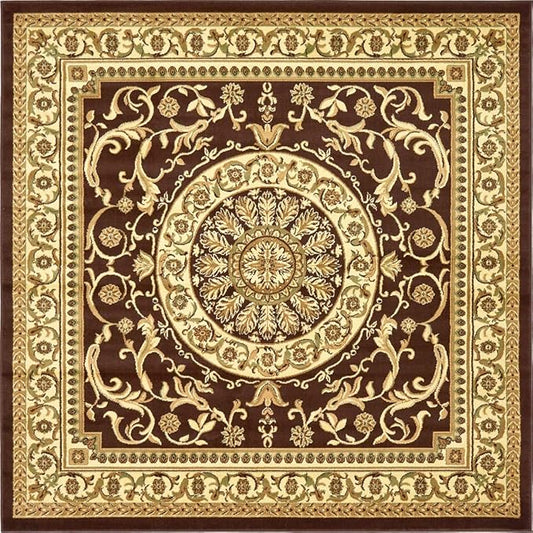 Unique Loom Versailles Collection Traditional Classic Medallion Floral Motif Area Rug (8' 0 x 8' 0 Square, Brown/ Ivory)