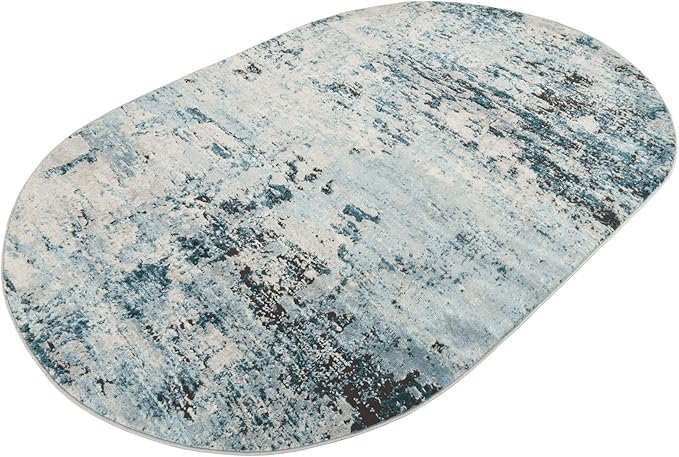 Rugs.com Leipzig Collection Rug – 5x8 Oval Blue Low-Pile Rug Perfect for Living Rooms, Large Dining Rooms, Open Floorplans