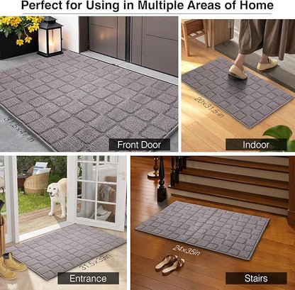 Front Door Mat Outside Entrance, Outdoor Indoor Door Mats for Entryway, Entrance, Entry, Patio, Waterproof Non Slip Doormat, Low-Profile, 31.5" × 39“, Grey