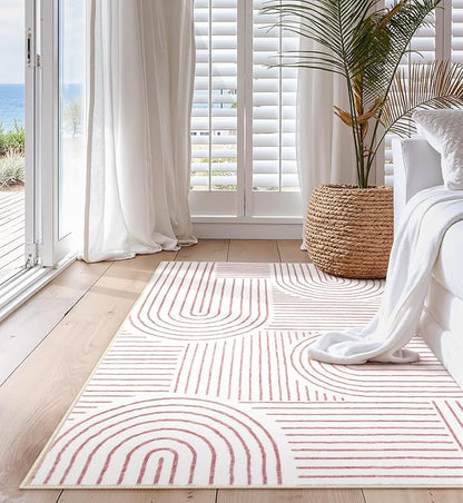 Lahome Abstract Washable Rugs, 4x6 Pink Rug for Bedroom Nursery Soft Non Slip Modern Living Room Rug, Ultra-Thin Non-Shedding Throw Carpet for Entryway Kitchen Office(4'x6',Pink/White)