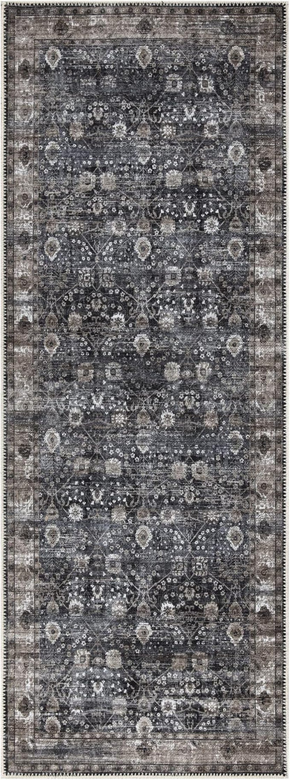 Bloom Rugs Washable Non-Slip 7 ft Runner - Black/Brown Traditional Runner for Entryway, Hallway, Bathroom, and Kitchen - Exact Size: 2.5' x 7'
