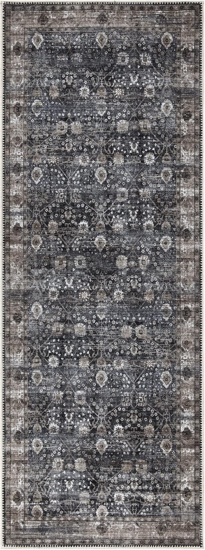 Bloom Rugs Washable Non-Slip 12 ft Runner - Black/Brown Traditional Runner for Entryway, Hallway, Bathroom, and Kitchen - Exact Size: 2.5' x 12'