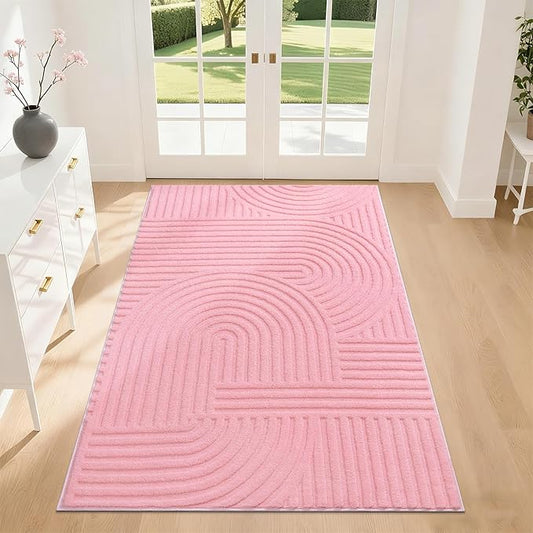 Pauwer 3x5 Washable Area Rugs for Living Room Modern Pink Solid Color Soft Fluffy Rugs for Bedroom Non Slip Boho Accent Indoor Mat Floor Carpet Cover for Kids Room Dining Room Kitchen Office, Pink