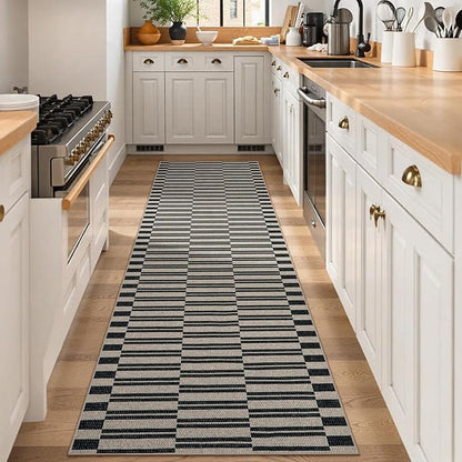 Lahome Striped Easy Jute Washable Runner Rug, Carpet Runners for Hallway 8ft Non Slip Kitchen Entryway Runner, Farmhouse Neutral Non Shedding Indoor Outdoor Carpet for Foyer Laundry Room