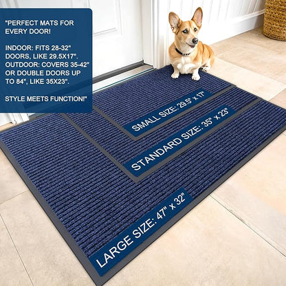 OLANLY Front Door Mat Indoor Outdoor Entrance, Waterproof Heavy Duty Doormat, Fade Resistant, Low Profile, Easy Clean Patio Porch Welcome Floor Mats for Entry, 47x30, Blue