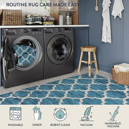Lahome Moroccan Runner Rug 2x6,Non Slip Hallway Runners Rug, Washable Small Kitchen Area Rug Laundry Room Carpet Runner for Entryway Bedroom Bathroom (2’ X 6’, Blue)