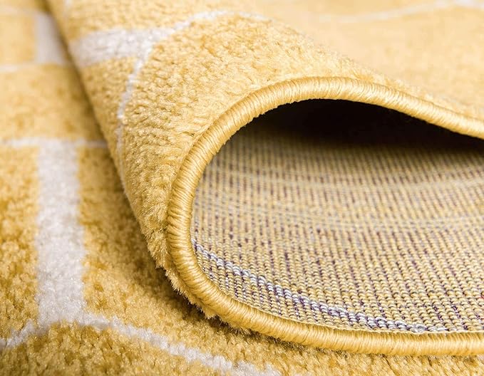 Unique Loom Trellis Frieze Collection Area Rug - Geometric (6' Square, Yellow/ Ivory)