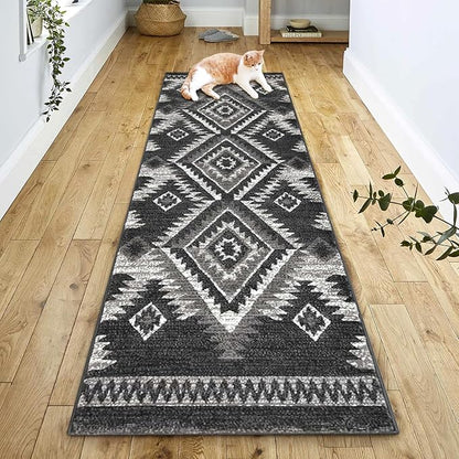 YHSF South West Native American Rug Ritz – Native Tribal American Indian Inspired Rug - Living Room, Bedroom, Hallway, Entryway & High-Traffic Area Rugs - Washable - Soft - Dark Grey, 2 Feet x 7 Feet